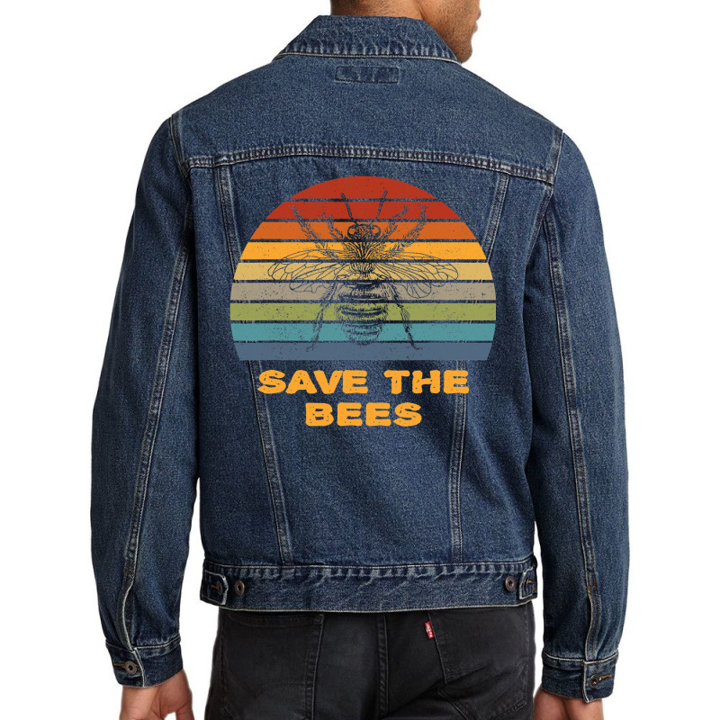 Bee Beekeeper Save The Bees Retro Bumble Bee Silhouette Beekeeper Gift Men Denim Jacket | Artistshot