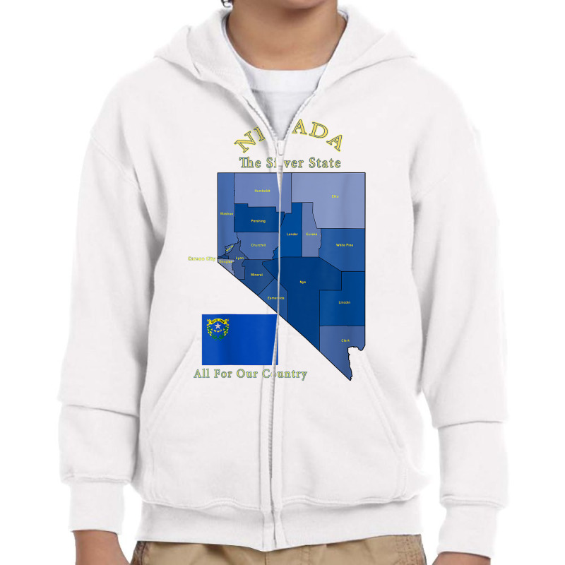 Colorful Nevada County Map, Flag, Motto, Nickname T Shirt Youth Zipper Hoodie by kalellwhistlehunt | Artistshot