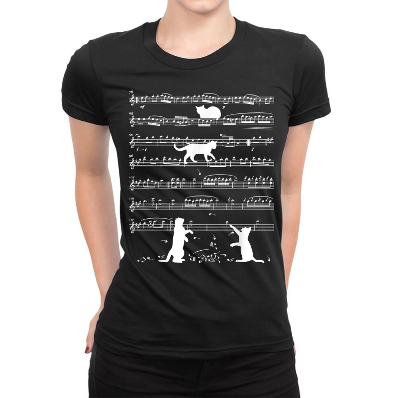 Musician Cat Lover Funny Cute Kitty Playing Music Note Clef T Shirt Ladies Fitted T-shirt | Artistshot