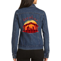 Jesus Christ Christian Buffalo Plaid True Story Of Jesus Birth Nativit Ladies Denim Jacket | Artistshot