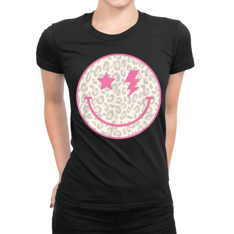 Trendy Leopard Smiley Face Lightning Bolt T Shirt Ladies Fitted T-Shirt by jayannidifalco | Artistshot