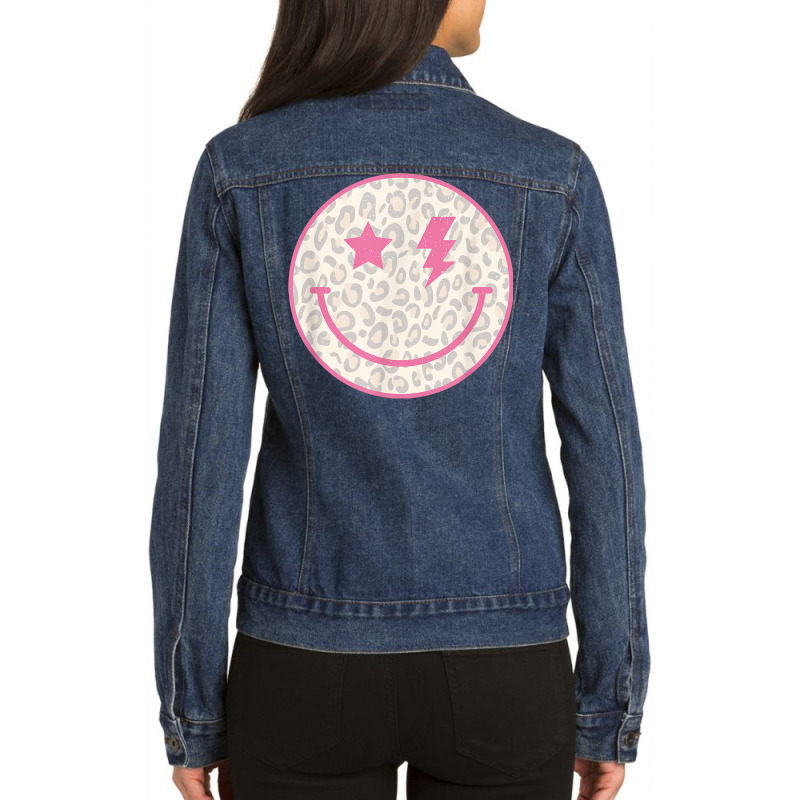 Trendy Leopard Smiley Face Lightning Bolt T Shirt Ladies Denim Jacket by jayannidifalco | Artistshot