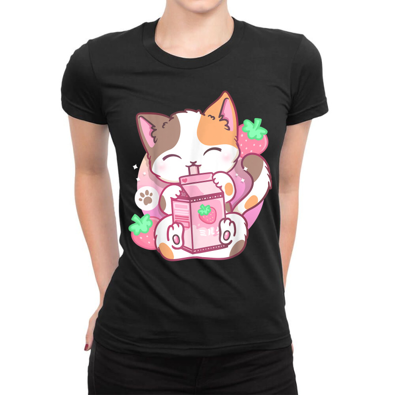 Strawberry Shake Strawberry Milk Cat Kawaii Neko Anime T Shirt Ladies Fitted T-Shirt by dequariusgoblirsch | Artistshot