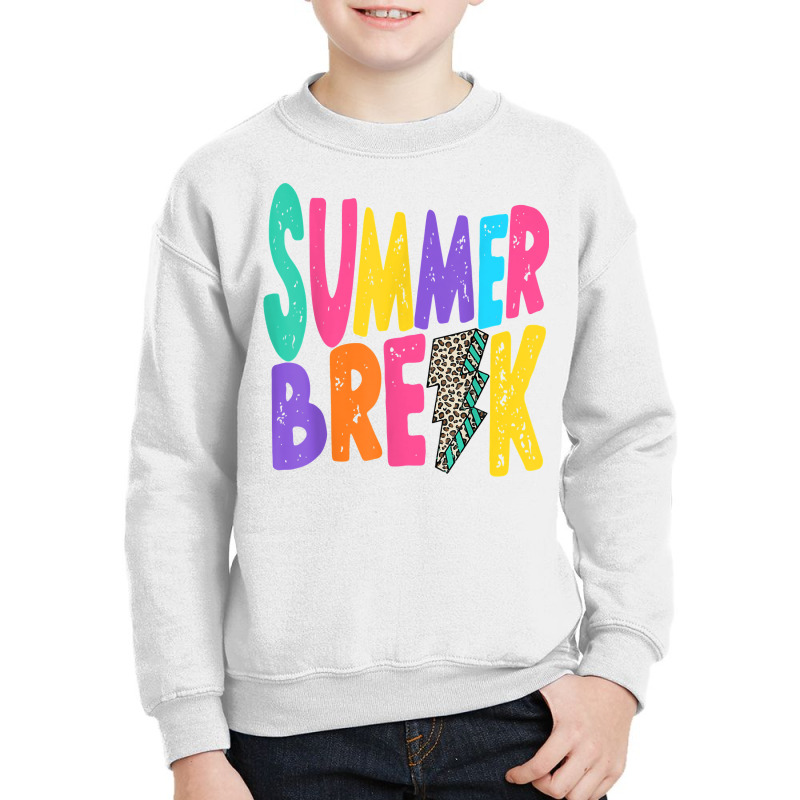 Summer Break Teacher Distressed Leopard Lightning Bolt T Shirt Youth Sweatshirt by dequariusgoblirsch | Artistshot