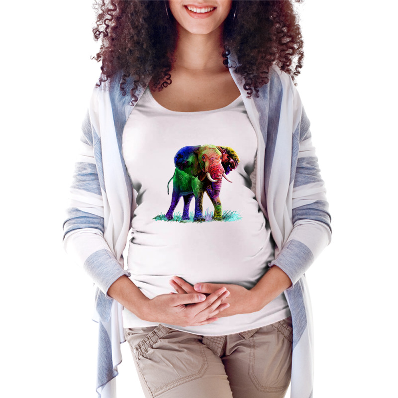 Rainbow Elephant Maternity Scoop Neck T-shirt by dioginger79 | Artistshot