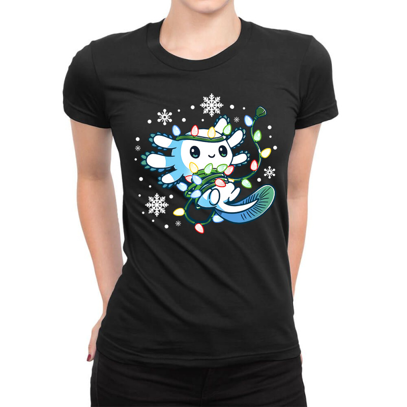 Axolotl Wrapped Up In Christmas Lights Funny Xmas 446 Ladies Fitted T-Shirt by circularflap | Artistshot