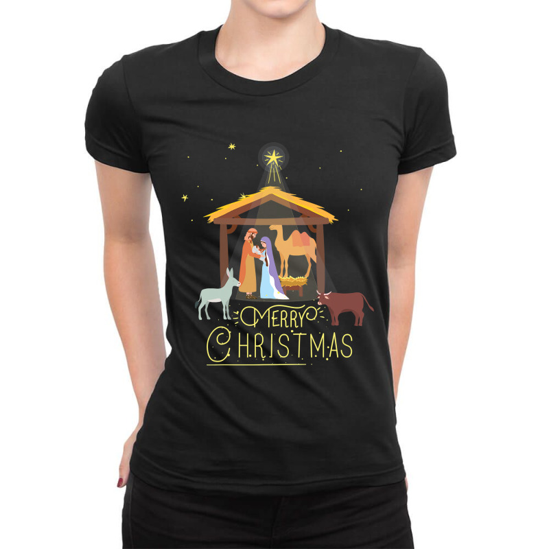 Merry Christmas  Nativity Scene North Star  Baby Jesus Ladies Fitted T-Shirt by Hoangduong | Artistshot