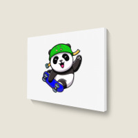 Cute Panda Cartoon Play Skateboard Landscape Canvas Print | Artistshot