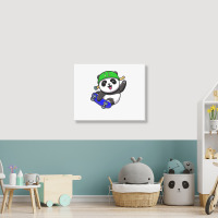 Cute Panda Cartoon Play Skateboard Landscape Canvas Print | Artistshot