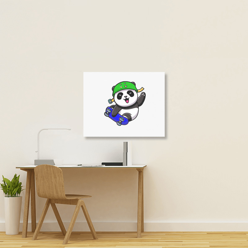 Cute Panda Cartoon Play Skateboard Landscape Canvas Print | Artistshot