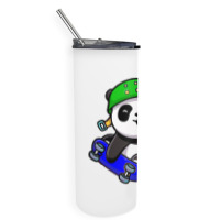 Cute Panda Cartoon Play Skateboard Skinny Tumbler | Artistshot