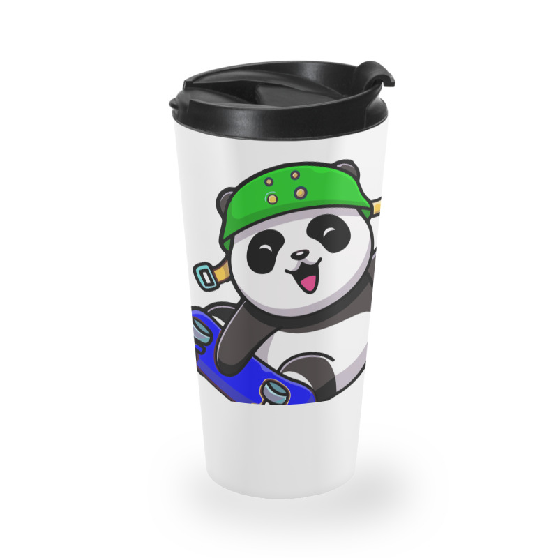 Cute Panda Cartoon Play Skateboard Travel Mug | Artistshot