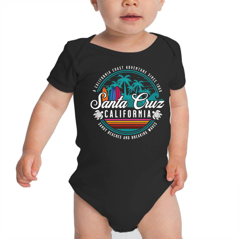 Retro Santa Cruz California Sandy Beaches Breaking Waves Pullover Hood Baby Bodysuit by kalellwhistlehunt | Artistshot