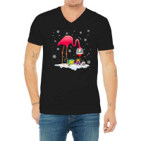 Flamingo Tropical Funny Pink Flamingo Drink Wine On Christmas Xmas 497 V-neck Tee | Artistshot