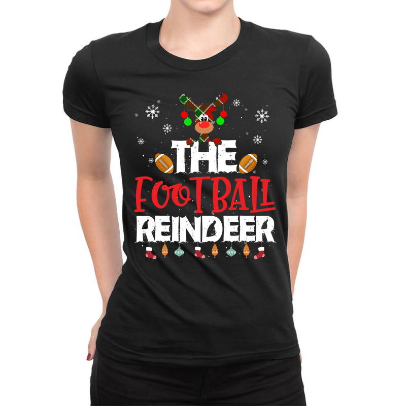 American Football The Football Reindeer Christmas Pajama Family Matchi Ladies Fitted T-Shirt by circularflap | Artistshot