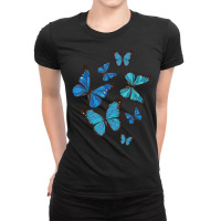 Blue Morpho Butterfly Swarm Lepidoptera Lover Entomologist T Shirt Ladies Fitted T-shirt | Artistshot