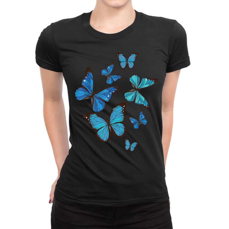 Blue Morpho Butterfly Swarm Lepidoptera Lover Entomologist T Shirt Ladies Fitted T-Shirt by dequariusgoblirsch | Artistshot