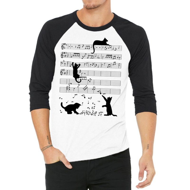 Cute Cat Kitty Playing Music Note Clef Musician Art T Shirt 3/4 Sleeve Shirt by Hoangduong | Artistshot