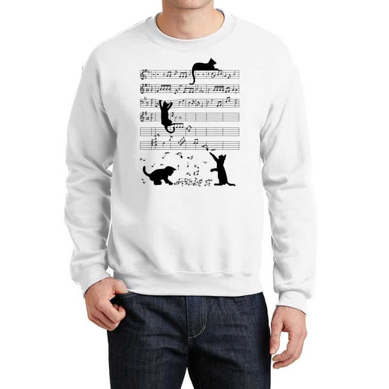 Cute Cat Kitty Playing Music Note Clef Musician Art T Shirt Crewneck Sweatshirt by Hoangduong | Artistshot