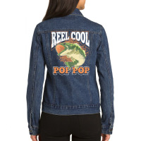 Fishing T  Shirt Fathers Day Cool Pop Pop Angling Fish Fisherman  Angl Ladies Denim Jacket | Artistshot