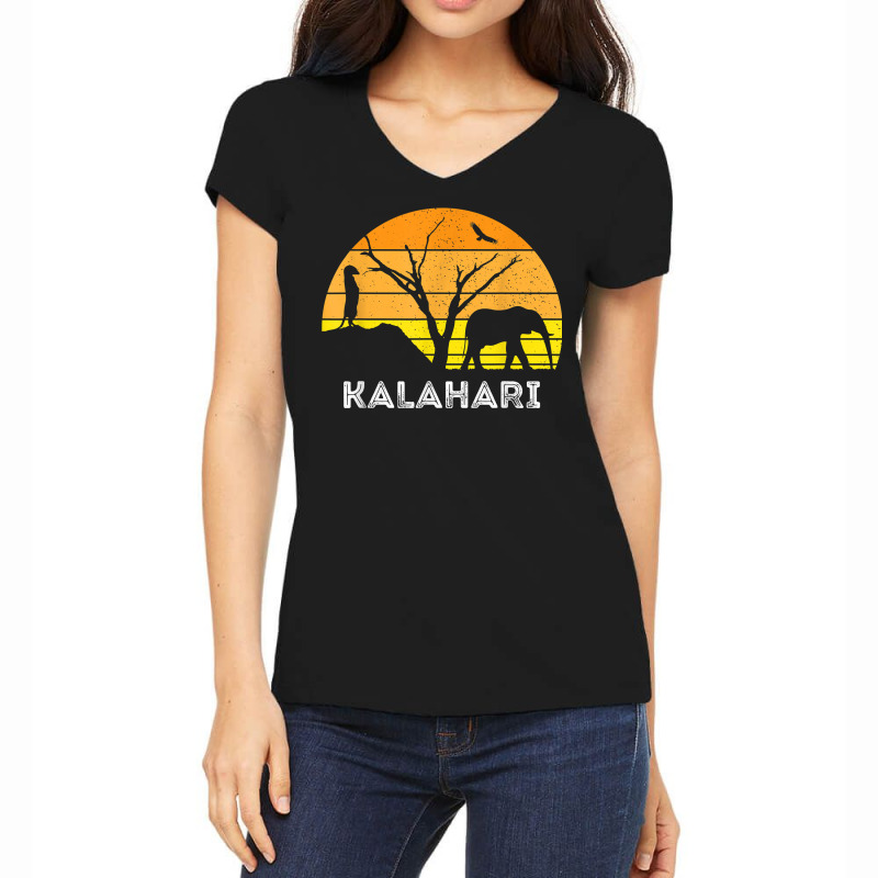 Kalahari Desert Elephant Meerkat Sunset Safari Africa T Shirt Women's V-Neck T-Shirt by dequariusgoblirsch | Artistshot