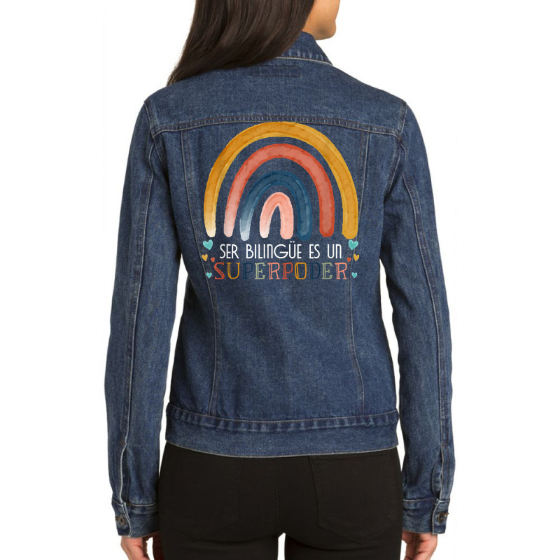 Ser Bilingue Es Un Superpoder Spanish Teacher Esl Teacher T Shirt Ladies Denim Jacket by kylanaalamos | Artistshot