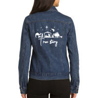 Christian True Story Nativity Christmas Baby Jesus Manger Catholic 433 Ladies Denim Jacket | Artistshot