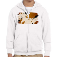 Cowhide Black And Light Brown Brushstroke Youth Zipper Hoodie | Artistshot