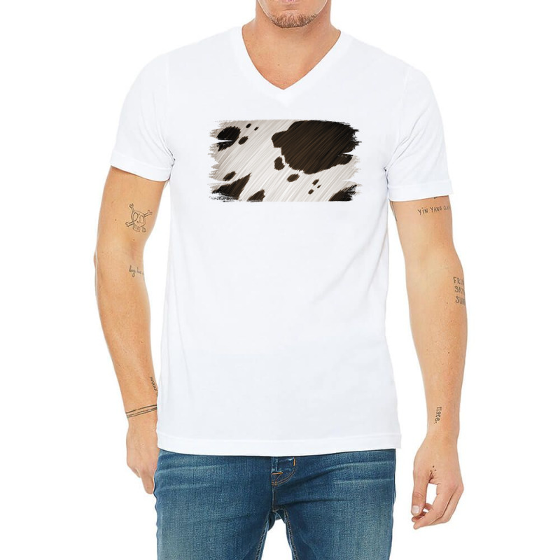 Cowhide Black And White Brush Strokes Background V-neck Tee | Artistshot