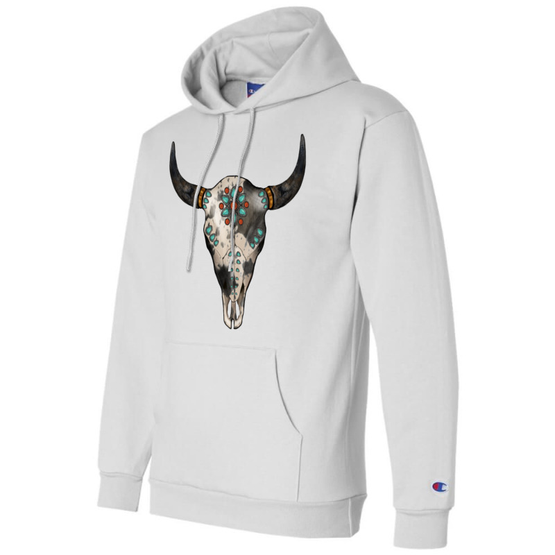 Cowhide Bull Skull Champion Hoodie | Artistshot