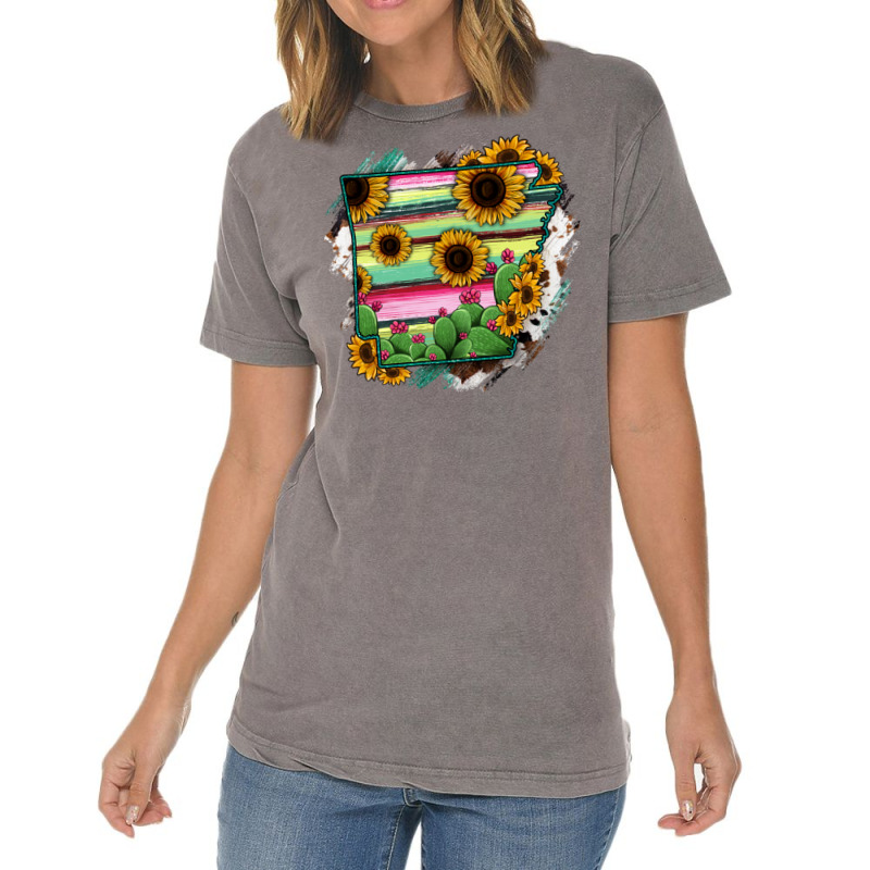 Arkansas Map Sunflower Cactus Serape Vintage T-Shirt by RanaPortraitStore | Artistshot