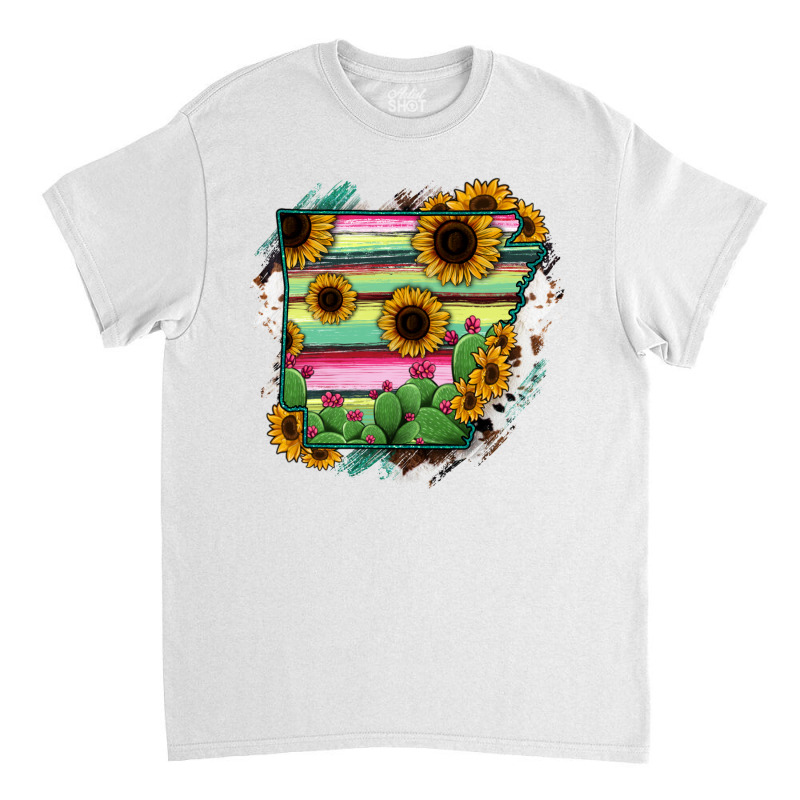 Arkansas Map Sunflower Cactus Serape Classic T-shirt by RanaPortraitStore | Artistshot