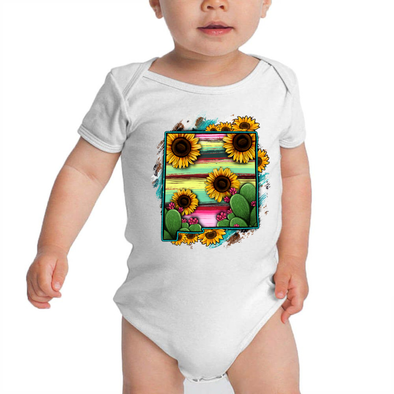 New Mexico Map Sunflower Cactus Serape Baby Bodysuit | Artistshot