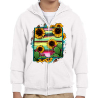 New Mexico Map Sunflower Cactus Serape Youth Zipper Hoodie | Artistshot