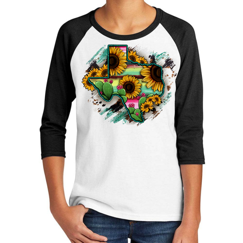 Texas Map Sunflower Cactus Serape Youth 3/4 Sleeve | Artistshot