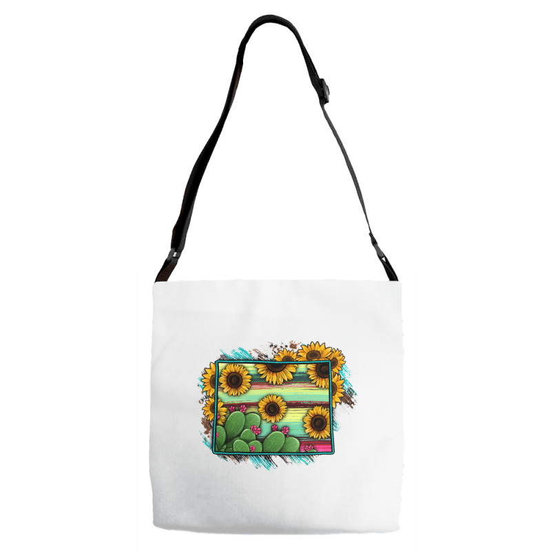 Wyoming Map Sunflower Cactus Serape Adjustable Strap Totes | Artistshot