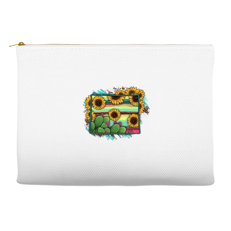 Wyoming Map Sunflower Cactus Serape Accessory Pouches | Artistshot