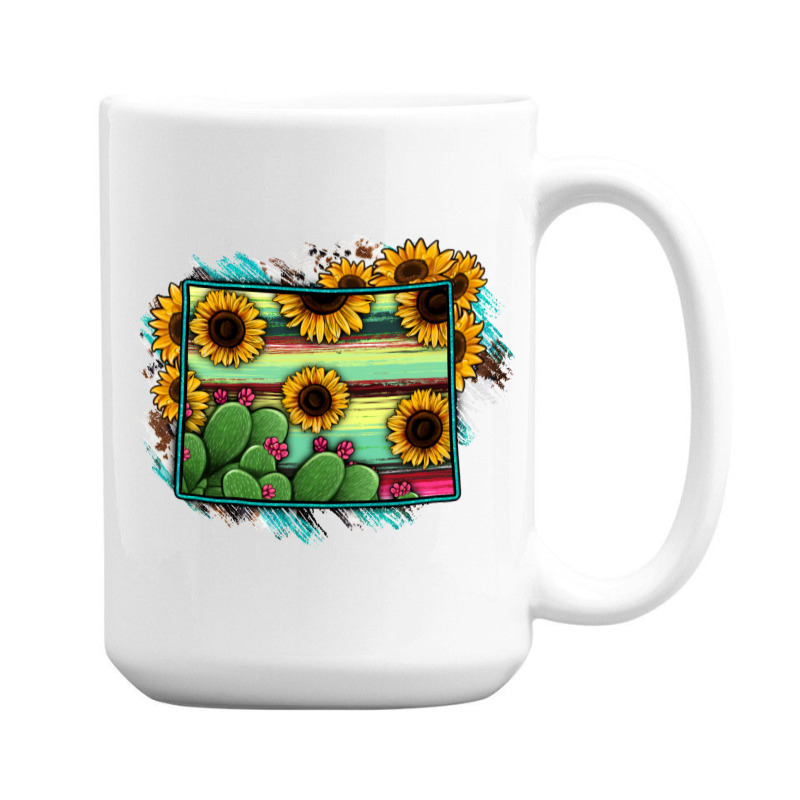 Wyoming Map Sunflower Cactus Serape 15 Oz Coffee Mug | Artistshot