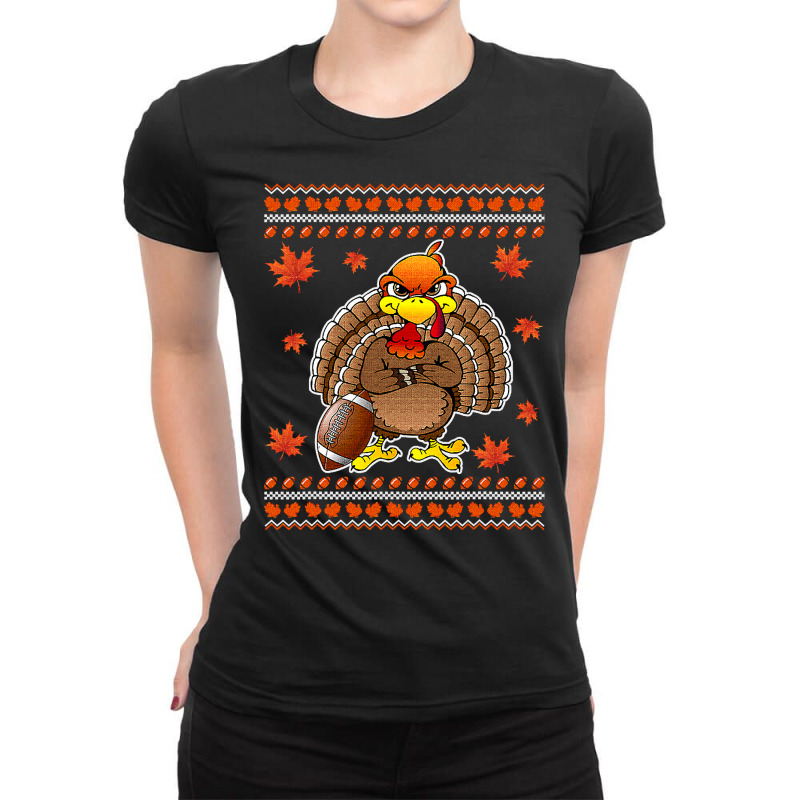 Football Turkey Football Thankful Thanksgiving Christmas Funny 404 Ladies Fitted T-Shirt by hopelessoon | Artistshot