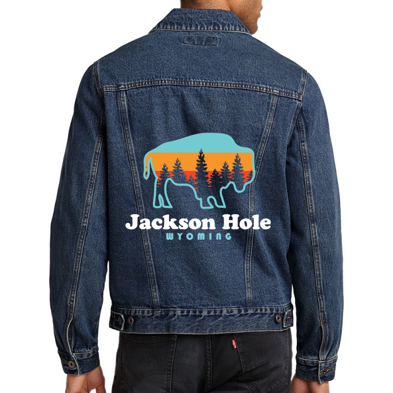 Jackson Hole Wyoming Bison Mountains Retro Pullover Men Denim Jacket | Artistshot