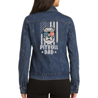 Mens Pitbull Dad American Usa Flag | Pitbull Dog Lovers Ladies Denim Jacket | Artistshot