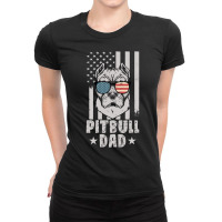 Mens Pitbull Dad American Usa Flag | Pitbull Dog Lovers Ladies Fitted T-shirt | Artistshot