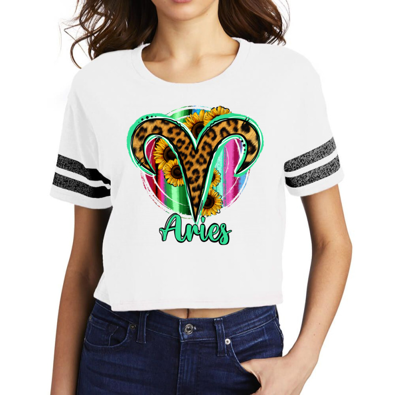 Aries Zodiac Sign Sunflower Leopard Serape Scorecard Crop Tee by RanaPortraitStore | Artistshot