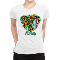 Aries Zodiac Sign Sunflower Leopard Serape Ladies Fitted T-shirt | Artistshot