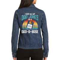 Funny Dad Jokes Database Pun Best Dad Humor Fathers Day T Shirt Ladies Denim Jacket | Artistshot