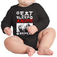 Eat Sleep Anime Repeat Tee Funny Long Sleeve Baby Bodysuit | Artistshot