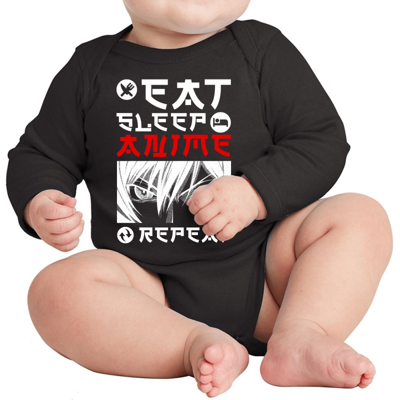 Eat Sleep Anime Repeat Tee Funny Long Sleeve Baby Bodysuit | Artistshot