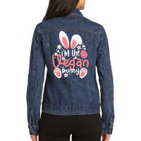 Vegan Design T  Shirt Bunny Ears I'm The Vegan Bunny Matching Easter V Ladies Denim Jacket | Artistshot