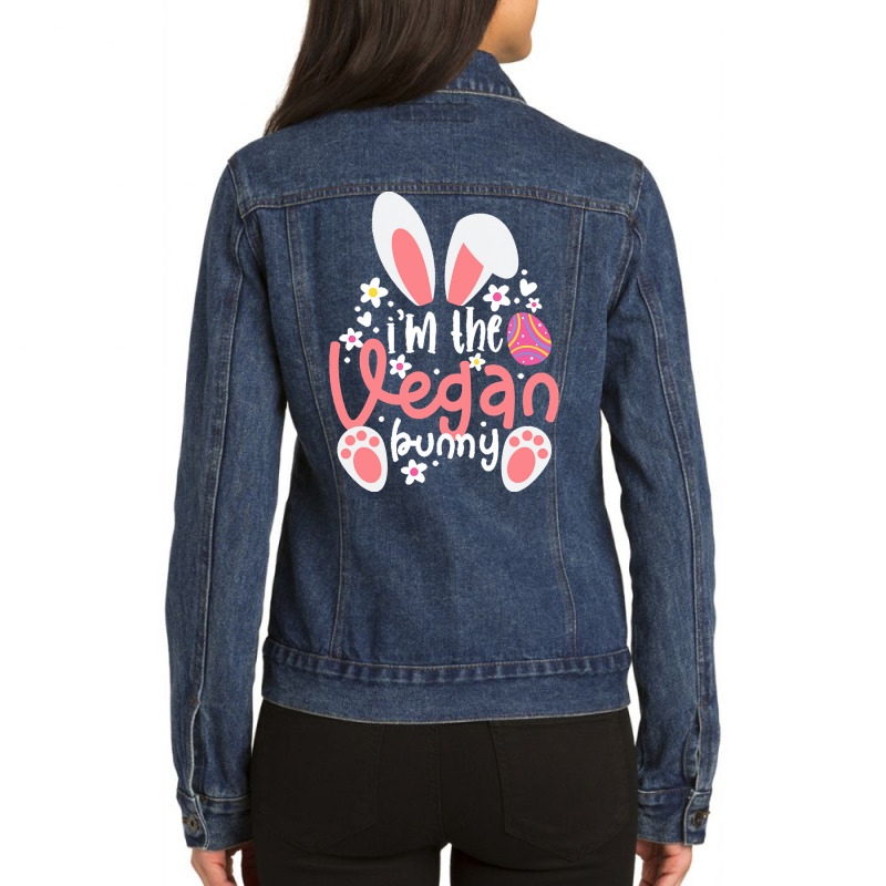 Vegan Design T  Shirt Bunny Ears I'm The Vegan Bunny Matching Easter V Ladies Denim Jacket by tweedchase | Artistshot