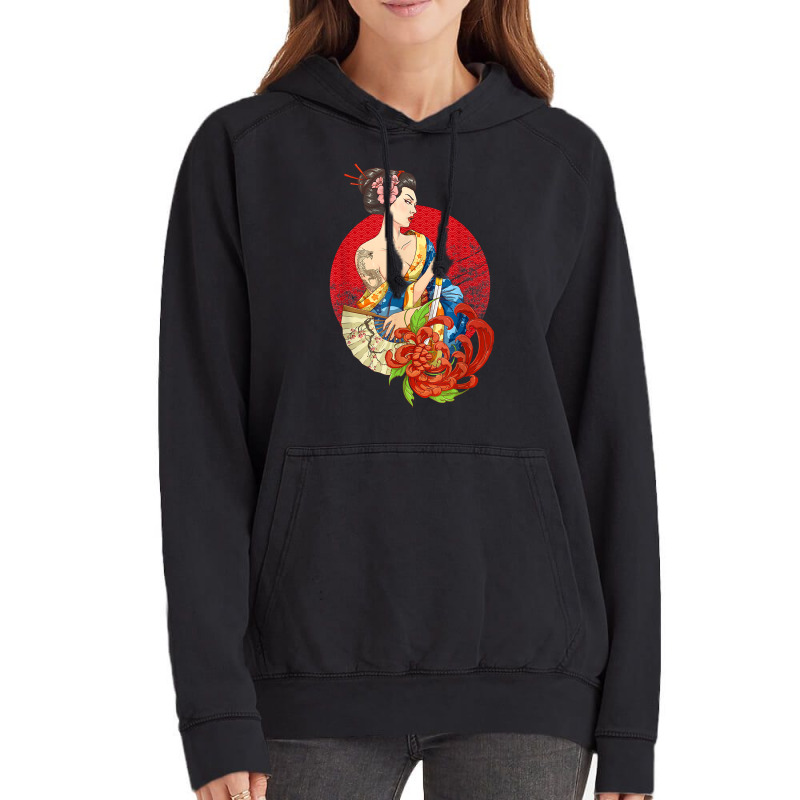 Geisha Girl Katana Sword And Tattoo Of Dragon Japanese T Shirt Vintage Hoodie by alayziahollars | Artistshot